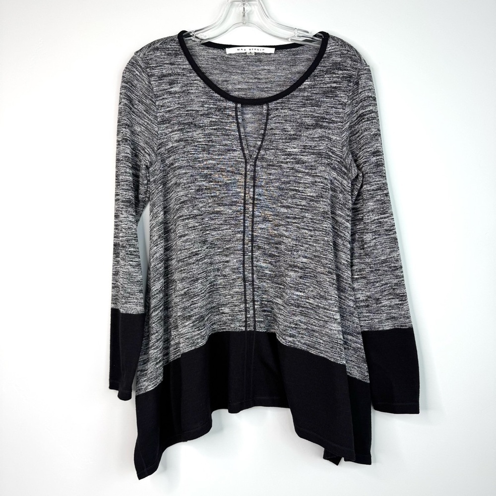 Max Studio Gray and Black Long Sleeve Tunic Top Women’s Size Small